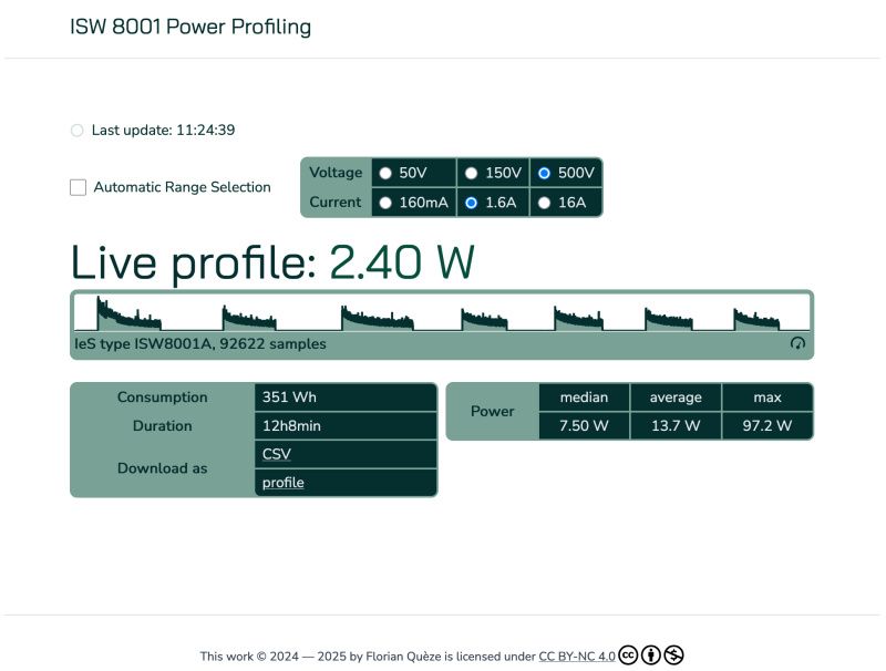 Interface de mesure avec profil en temps réel, statistiques et contrôles de calibre