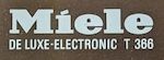 Gros plan sur la marque et le modèle du sèche-linge testé : Miele DE LUXE-ELECTRONIC T 366