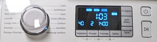 Programme sélectionné : quotidien, 40°C, 1400 tr/min