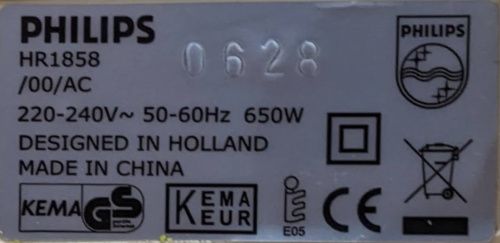 Étiquette de la centrifugeuse Philips HR1858