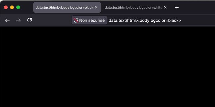Page web entièrement noire utilisée pour le test