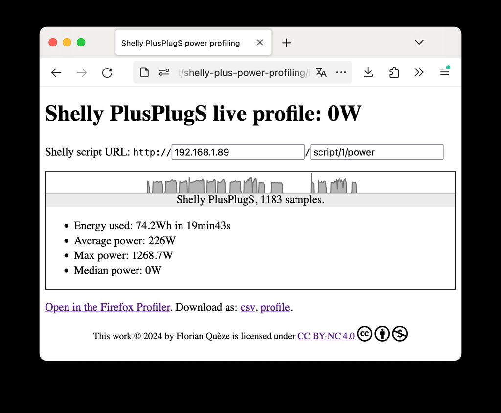 Shelly PlusPlugS live profiling